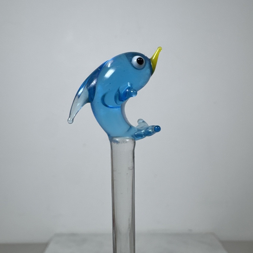 1 Vintage Nautical Glass Dolphin Swizzle Stick Hand Blown Art Glass